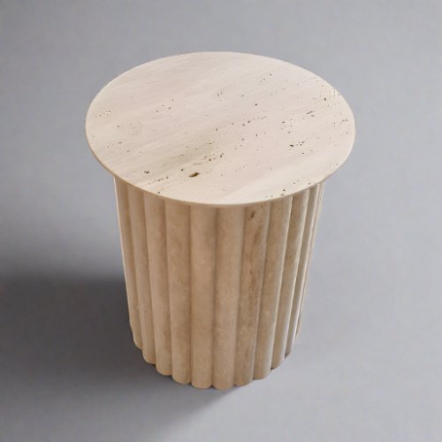 ANTONIO SET OF 2 ROUND TRAVERTINE SIDE TABLES TOP VIEW - CASA DI ANDI