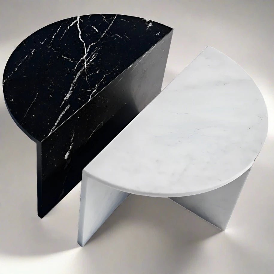 SEMILUNA BLACK AND WHITE MARBLE COFFEE TABLE - CASA DI ANDI